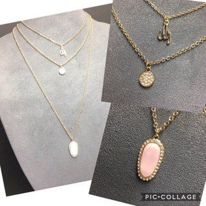 GUESS Triple Strand Necklace Pendant Gold Soft Pink Chain Rhinestone Barbie